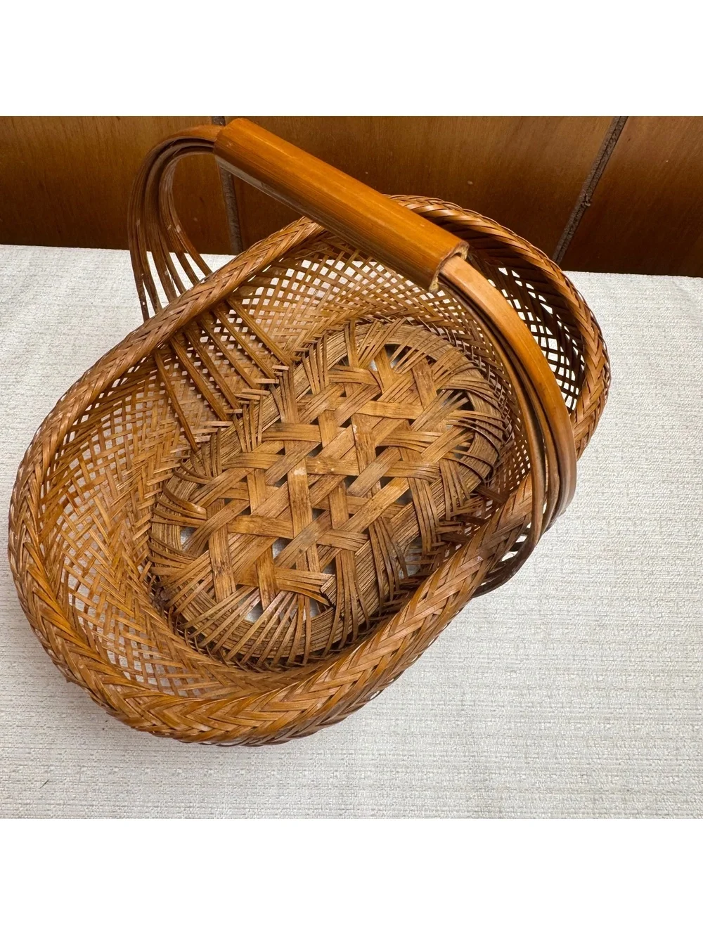 Vintage Woven Wicker Basket With Handle Oval Boho Cottage Farmhouse Decor